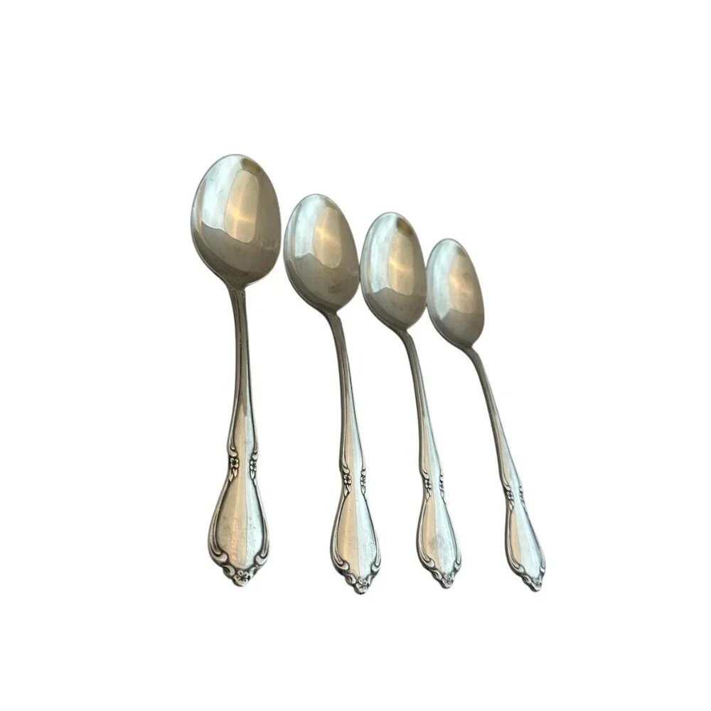 Oneidacraft Deluxe Stainless Flatware Set Chateau Floral 4 Table Spoons Large